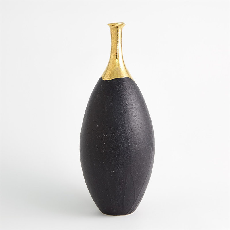 Large Black and Gold Ceramic Decorative Vase