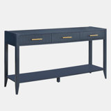 Alkan Stylish Console Table with Vertical Stripe Drawers and Bottom Shelf