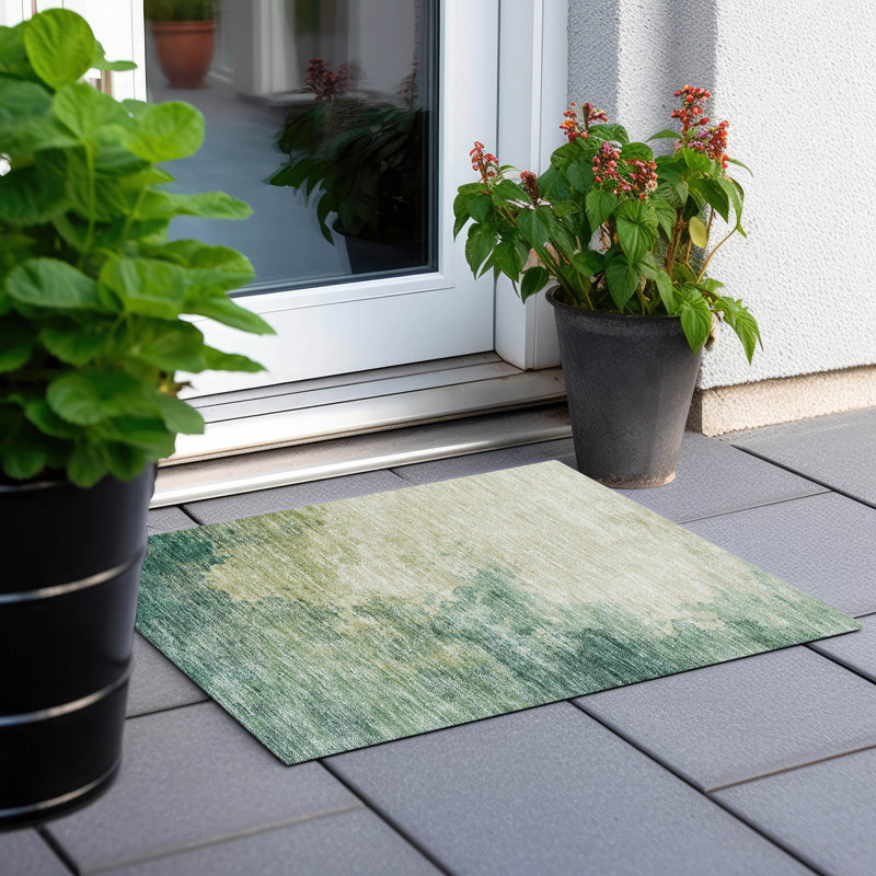 Cicel Indoor/Outdoor Machine Washable ACN1138 - Green, Rectangle 1 pi 8 po x 2 pi 6 po