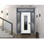 Porte d'entrée extérieure prémontée en acier Ballucio 6044 Gris Graphite, 2 fenêtres latérales et supérieures, inserts en acier inoxydable, style moderne, peinte, dimensions : L 14 + 36 + 14 x H 80 + 16, ouverture à droite vers l'intérieur-109403960-109403959