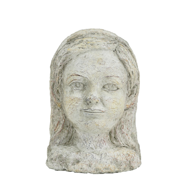 Statue de buste d'extérieur en ciment pour femme - 6,7 po x 6 po x 9,5 po - gris