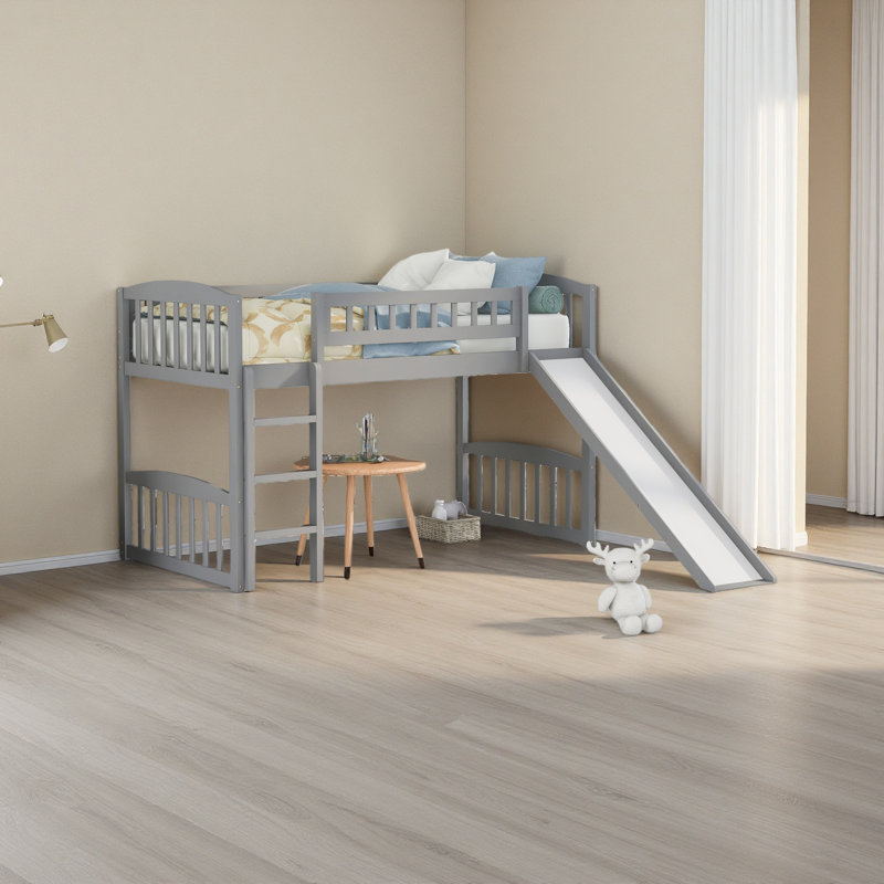 Lit mezzanine simple avec glissoire et échelle, Gris