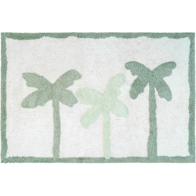 32" Green And White Cotton Palm Trees Bath Rug