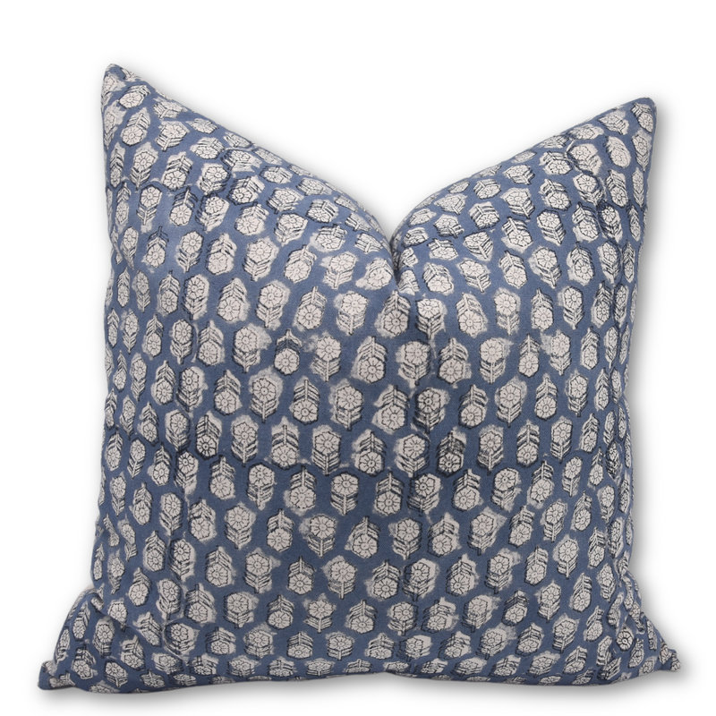 Housse de coussin imprimée à la main imprimé floral en coton 16 x 16 pouces Tulsi Buti, Carré, 16 po x 16 po