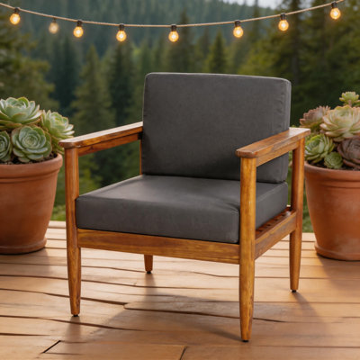 Fauteuil club en bois d'acacia, l 29 po x P 27 po x H 25,5 po, chaise d'extérieur à lattes avec coussin résistant à l'eau, capacité de 400 lb pour le patio au bord de la piscine