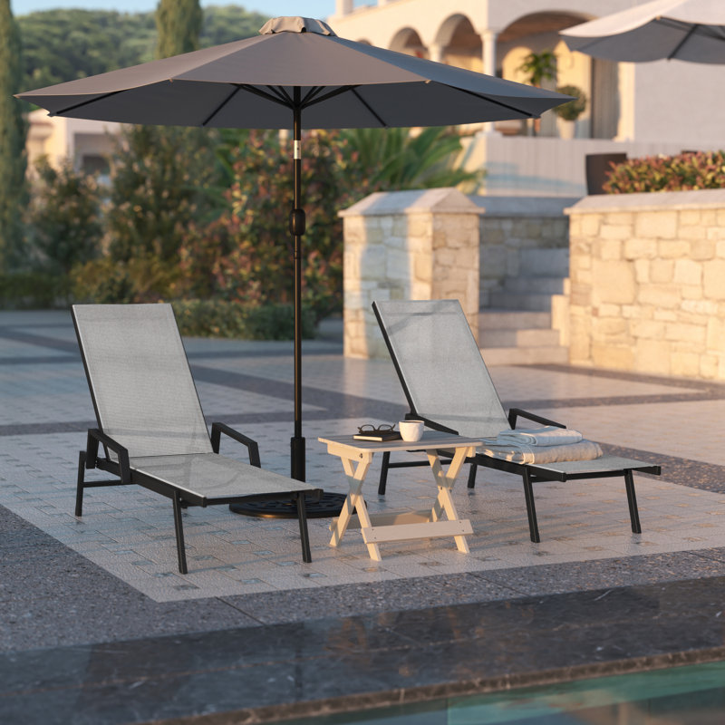 Aubreeann All-Weather PVC-coated Polyester Adjustable Chaise Lounge Chairs with Arms, Gray, 2