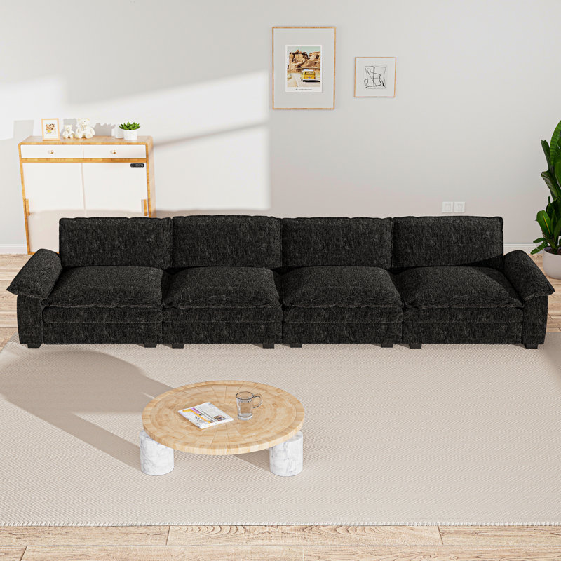 Canapé modulaire 130 po / 154,56 po, H 38,9 po x l 154,56 po x P 66,9 po, 4, Noir, noir, noir, noir