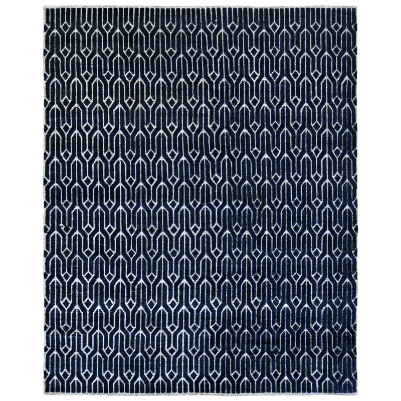 Tapis bleu marine / argenté 8 pi x 10 pi Palm Springs One-of-a-Kind