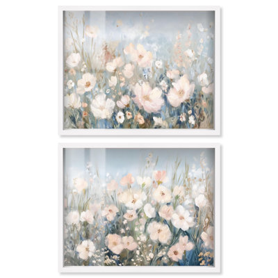 Blush Pink Dreamscape Set Shadowbox Floral Abstracts by Art Remedy