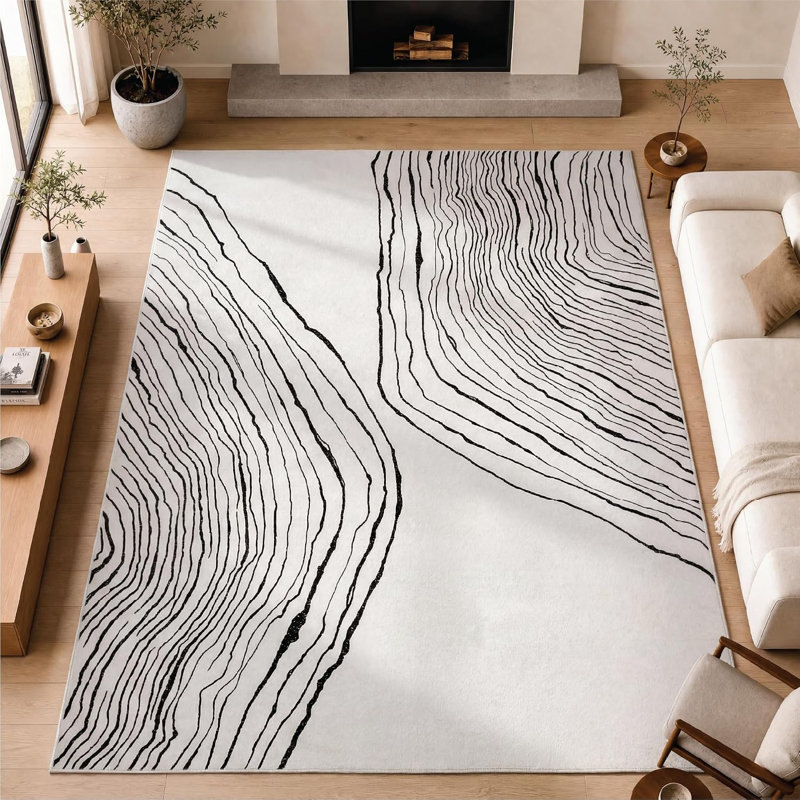  Thassos - Indoor, Machine Washable Area Rug 9' x 12' Beige Black Home Carpet, All Ages, Rectangle 9' x 12'