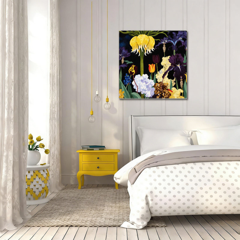Assortiment de fleurs vibrantes, cadre en bois intégré, art mural, 16 x 16