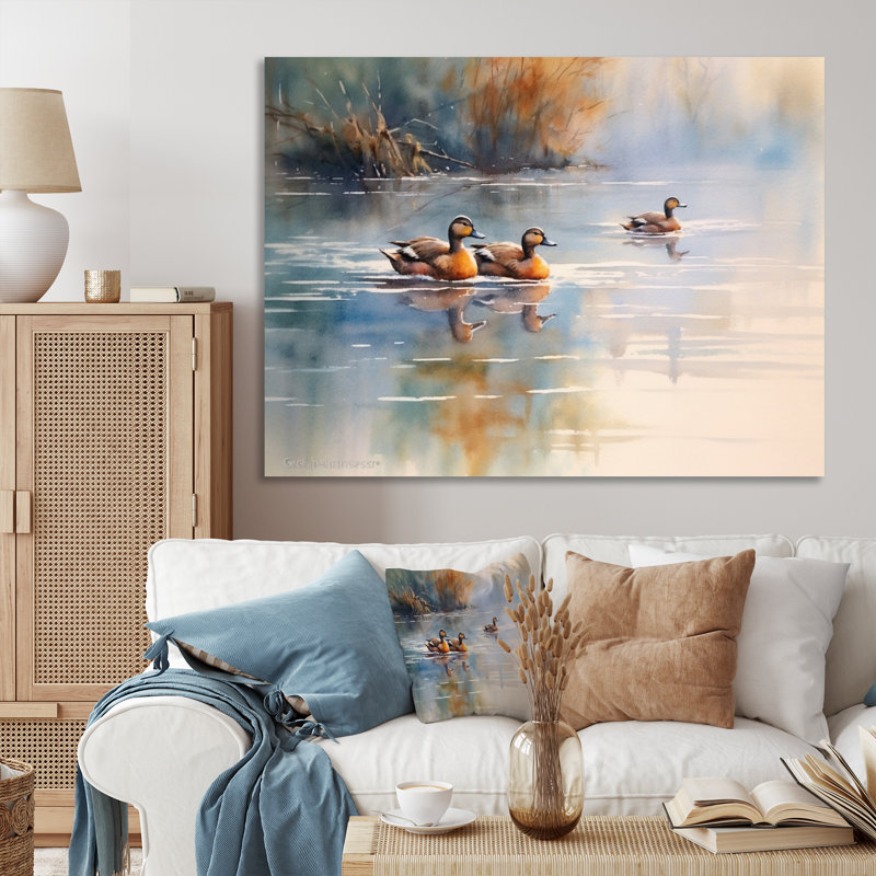 Ducks In Pond VI, reproduction d'art sur toile, H 12 po x l 20 po x P 1 po, Toile tendue