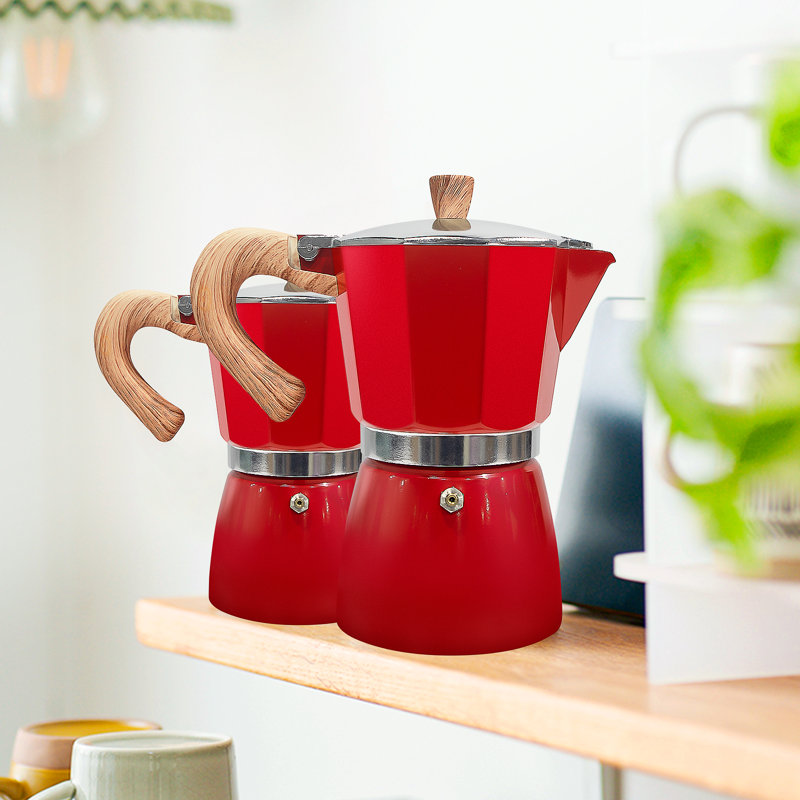 Belfry Kitchen Hoyt Stovetop Espresso Maker, Red