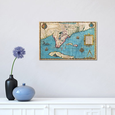 Map Of Florida & Cuba (1588) by Jacques Le Moyne De Morgues - Wrapped Canvas Gallery-Wrapped Canvas Giclée