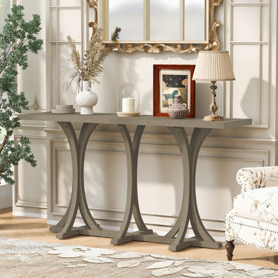 Console en bois avec plateau en placage de chêne, table d'entrée de ferme avec pieds courbés minces en bois d'hévéa, parfaite pour le salon, le vestibule, le couloir, les espaces de salle à manger.