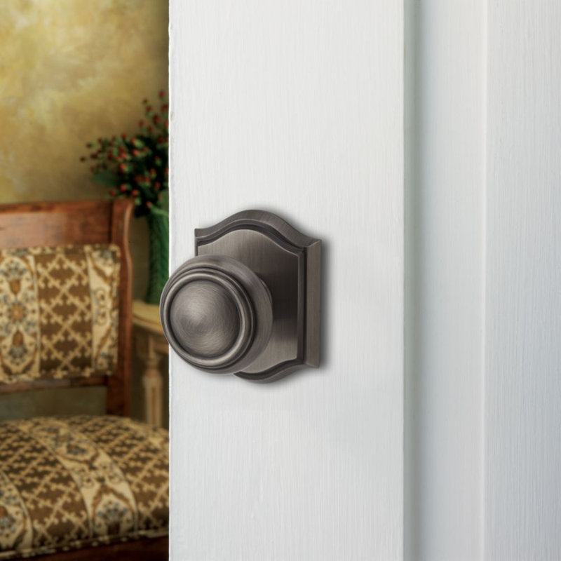 Traditional Passage Door Knob with Traditional Arch Rose, Polished Nickel