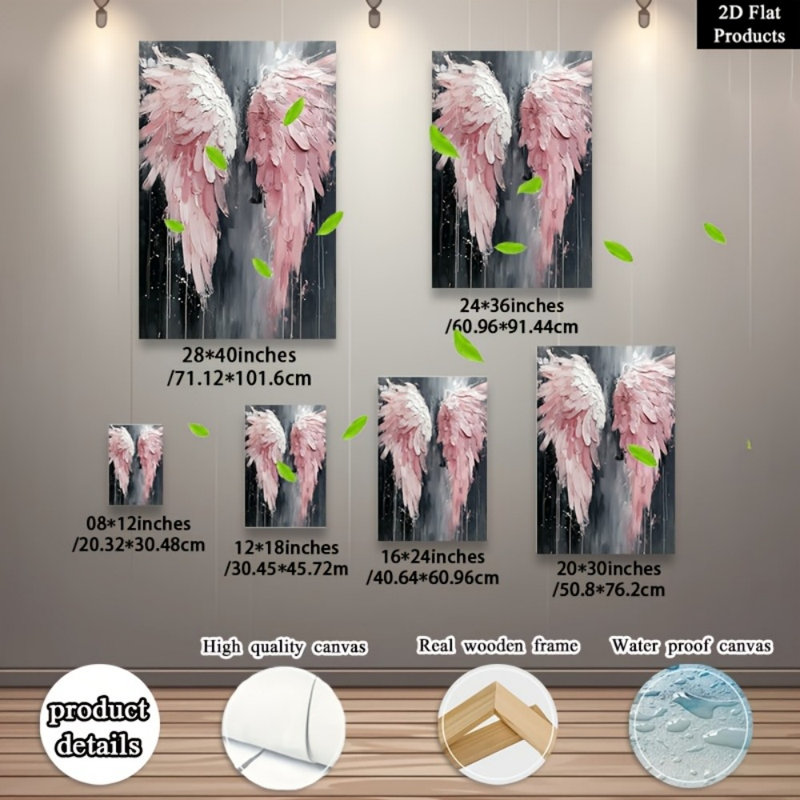  Art mural texturé ailes d'ange rose - Décoration romantique moderne haut de gamme pour le salon