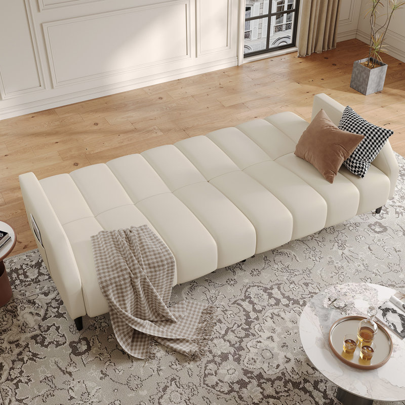 77.56" Faux Leather Convertible Sofa, Futon Couch with Adjustable Backrest for Small Spaces, Living Room, Office, Beige