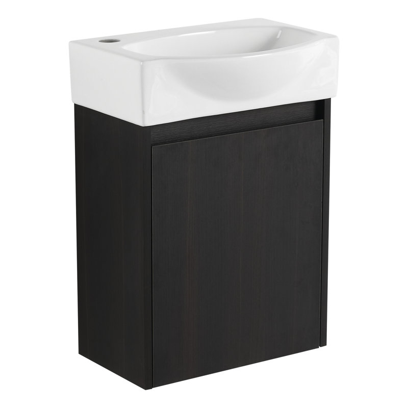 Petit lavabo de salle de bain 16 po en céramique noire moderne avec armoire pour les espaces, l'espace et les salles de bain, armoire noire, facile à nettoyer