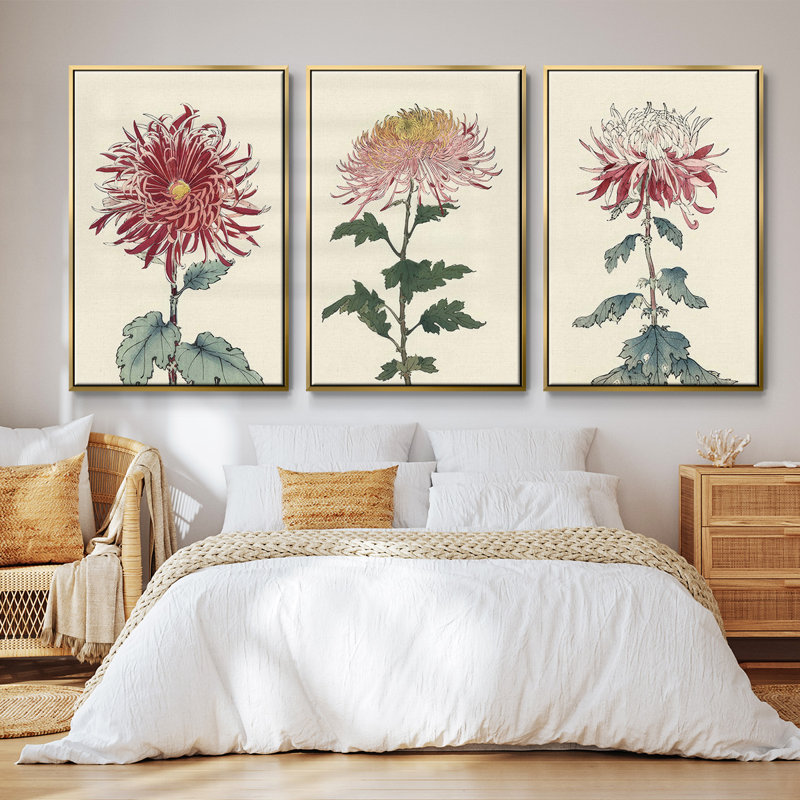Antique Turpin Botanical VII - Ensemble de 3 reproductions de photos sur toile, H 40 po x l 78 po, Or