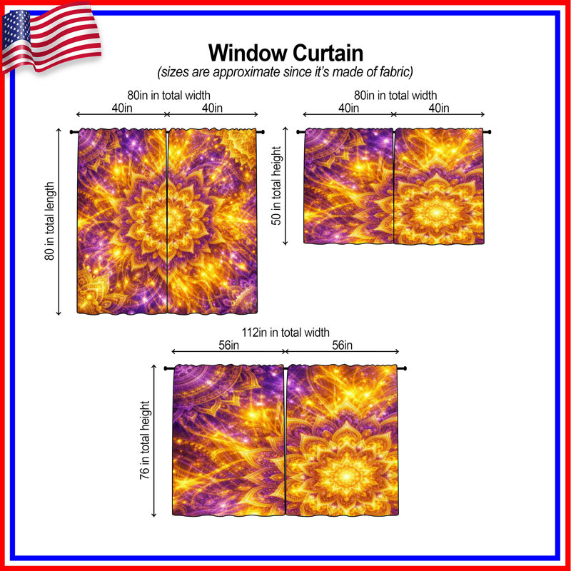 Rideaux de fenêtre Golden Mandala, 40in x 50in - 2 panels, Obscurcissement de chambre