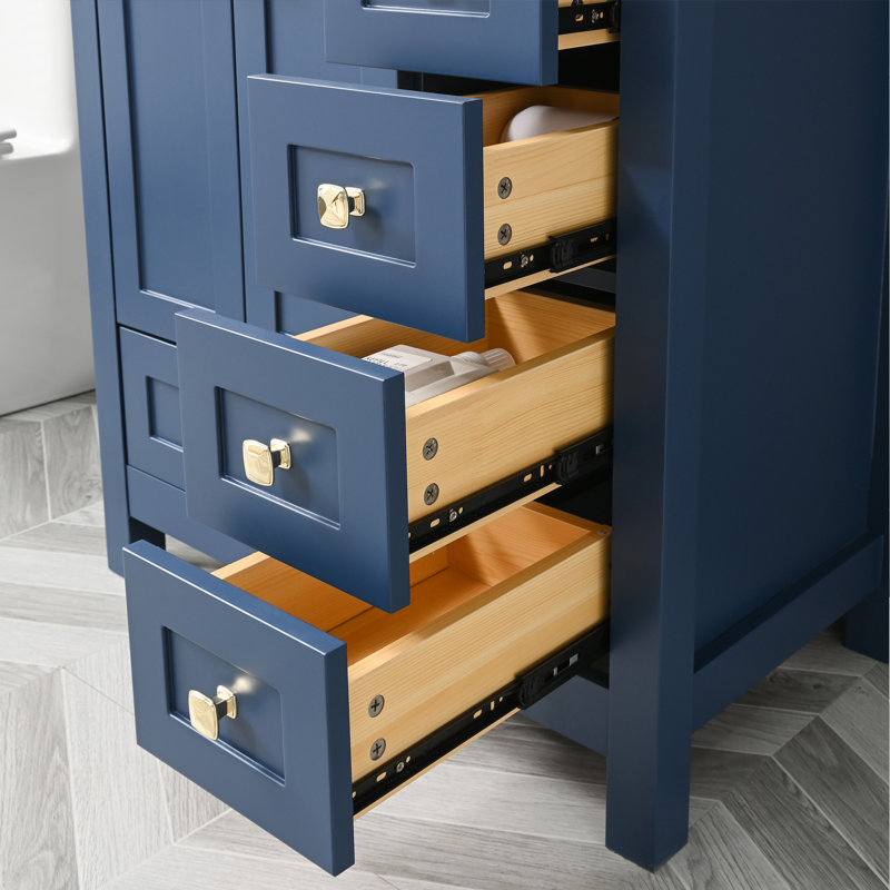 30" Blue Solid Wood Single Bathroom Vanity Base
