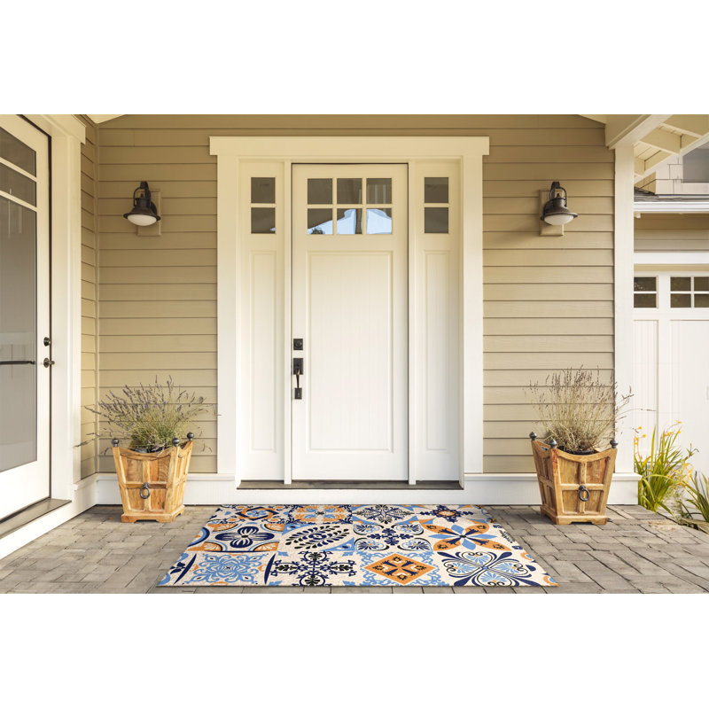 Non-Slip Floral Outdoor Doormat, W100 x L150 cm