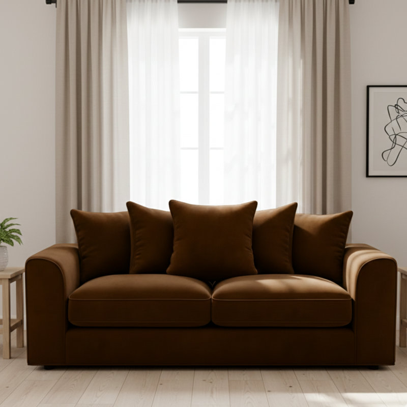 3 Seater Velvet Sofa, Brown