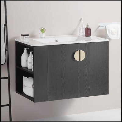 Sahit 30" Bathroom Vanity with Sink,with two Doors Cabinet Bathroom Vanity Set with Side left Open Storage Shelf,Solid Wood,Excluding faucets
