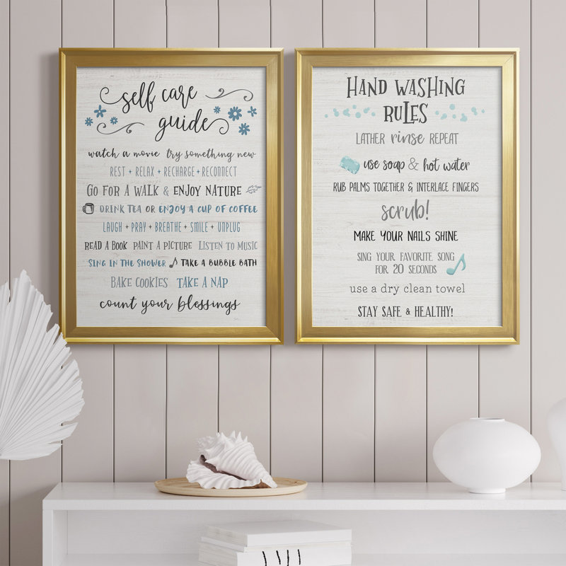 Guide to Self Care - Ensemble 2 pièces d'art textuel sur toile, Toile avec cadre doré, H 22,5 po x l 61 po x P 1,5 po