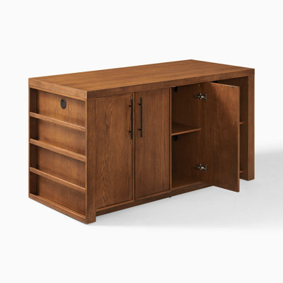 Hernest 69" Mid-Century Modern Wood Kitchen Island with Storage Cabinet with Open Shelf, Kitchen Prep Table Coffee Bar Cabinet for Dining Room
