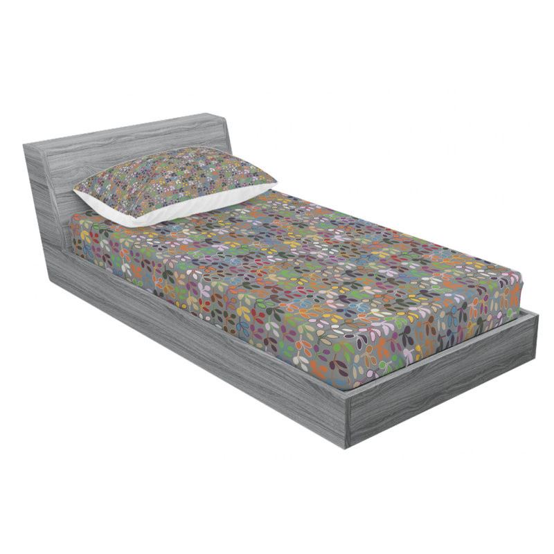 Leaves Microfiber Floral Fitted Sheet, Twin Fitted Sheet with 1 Pillowcase