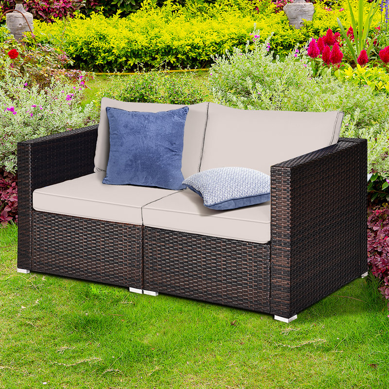 Millee 59'' Wide Wicker Loveseat with Cushions, Beige