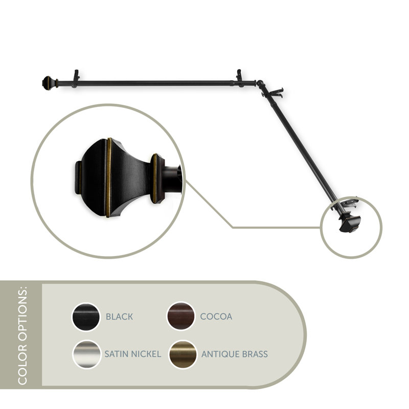 Tringle de rideau de coin réglable simple Anferney, 120 po à 170 po, Noir