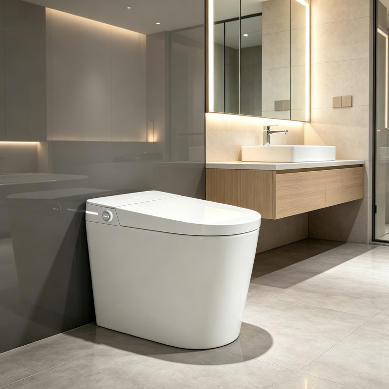 Yingze 10" Rough-In Compact Tankless Smart Bidet Toilet, 23" Length Under 25", Small Size Toilet, Auto Flush Foot Sensor, Instant Warm Water, Heated Seat, Self-Clean Nozzle, LED Night Light, Wireless Remote