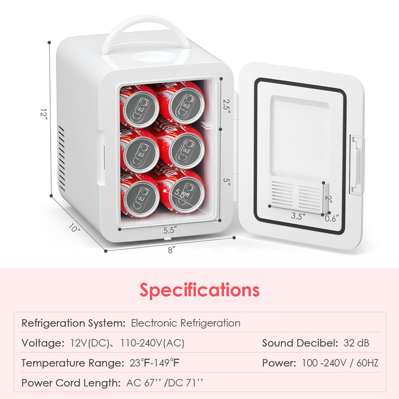 Costway 0,14 pieds cubes Mini réfrigérateur autoportant, Blanc