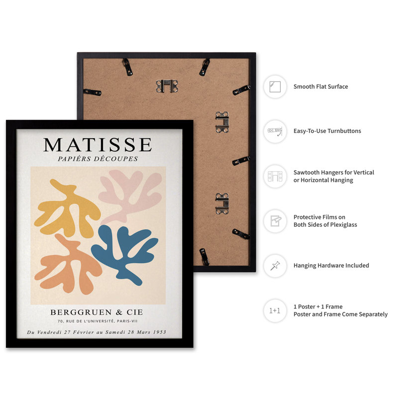 Henri Matisse - The Cut-Outs No2, H 08 po x l 10 po, Affiche, Cadre noir
