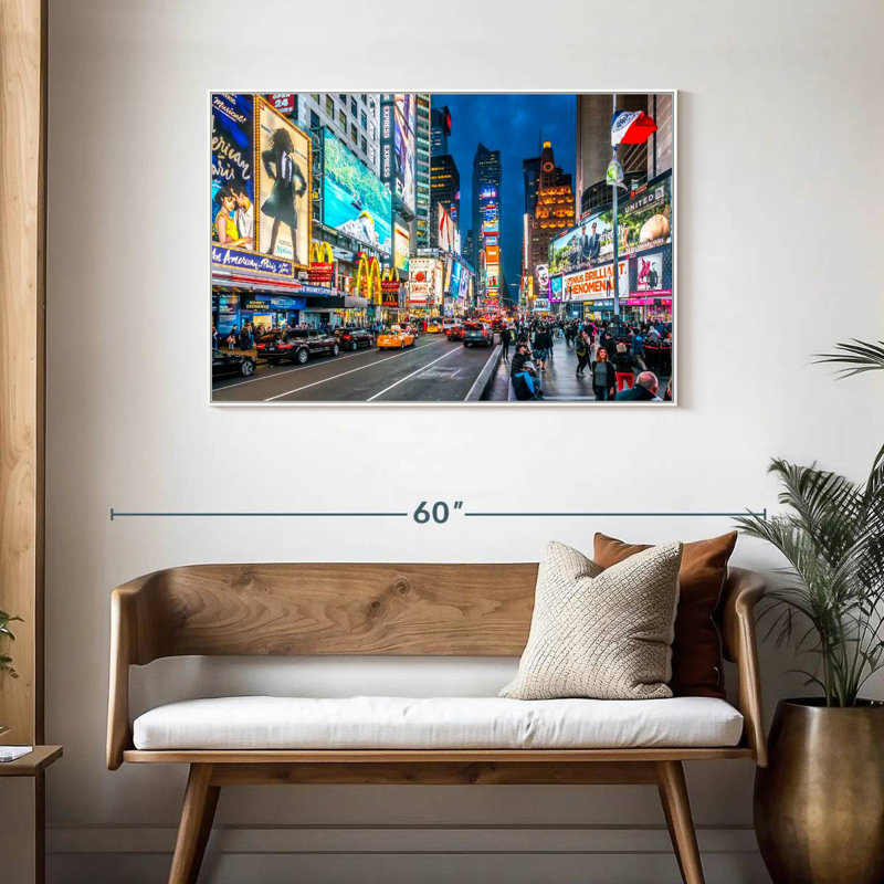 Iconic NY Times Square, Cadre flottant blanc, 43 po x 29 po