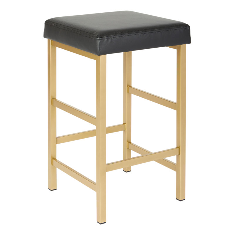 Fowey Upholstered Counter Stool with Metal Frame, Black, Counter Stool (26" Seat Height), Chrome