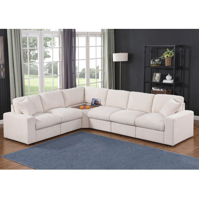 Dessire Corner Modular Sectional Sofa With Table Cupholder Console And USB Port