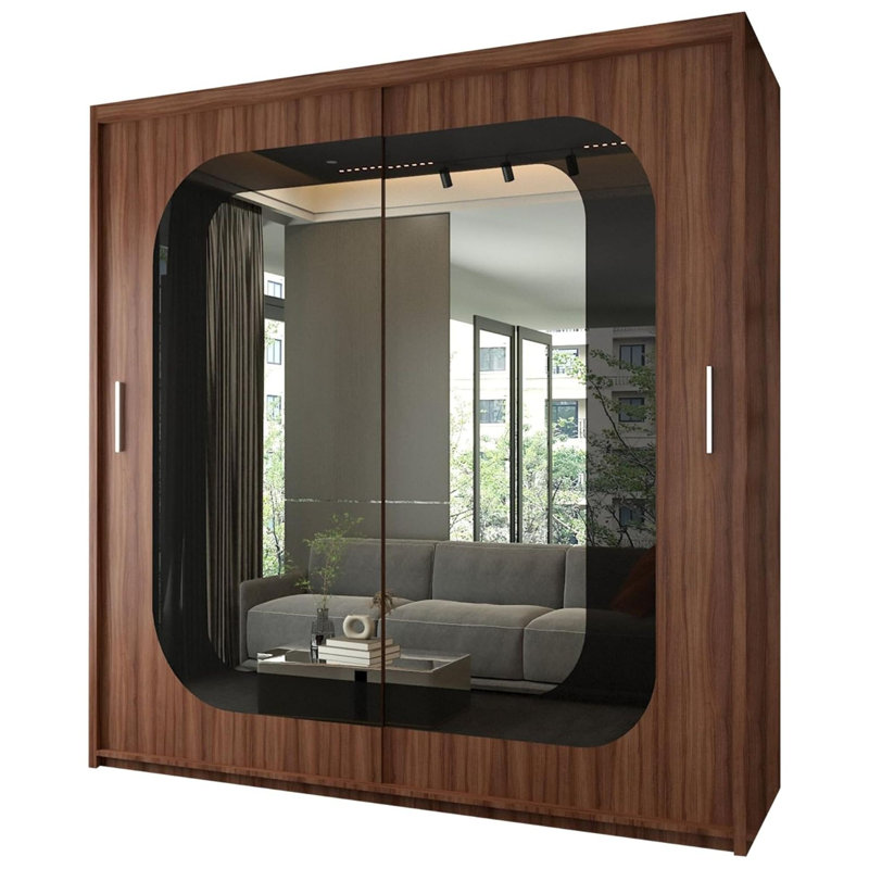 Bellarae Laminate Wardrobe, 217cm H x 203cm W x 62cm D, Walnut (Black Strip)