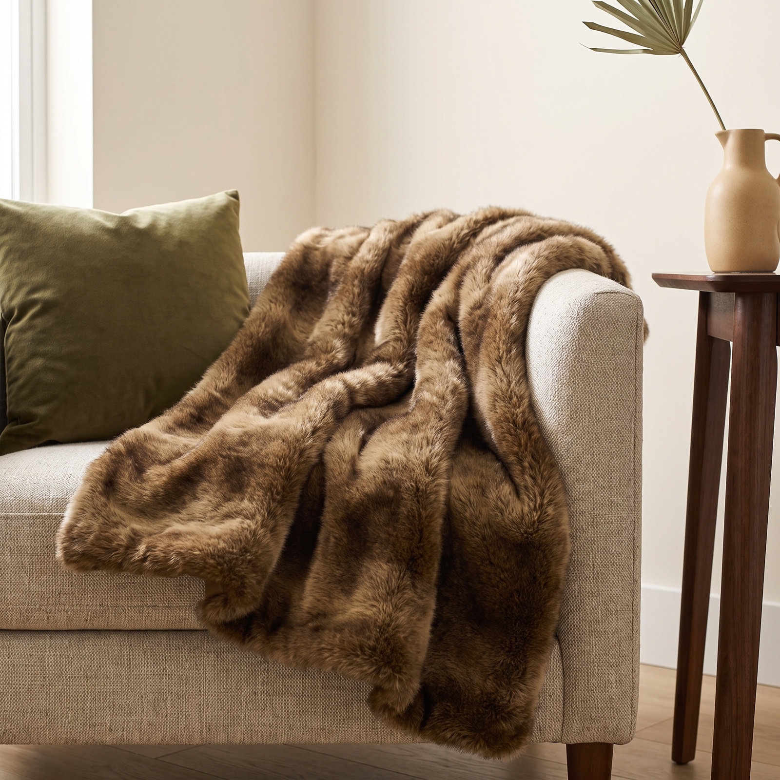 Wolf Fur Handwoven Throw Blanket, 50"L x 60" W