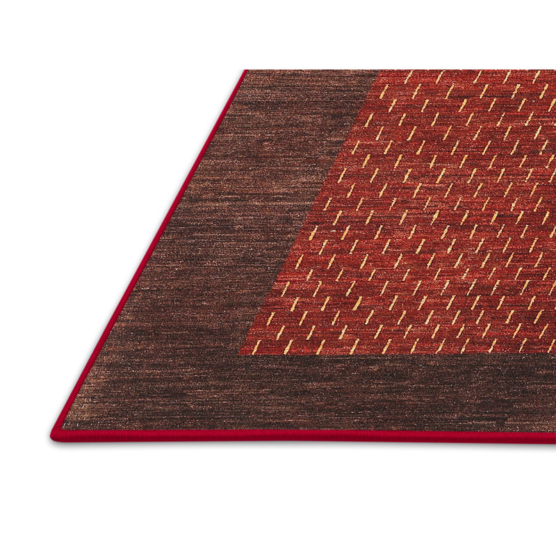 Rouge abstrait/Tapis décoratif brun, Rectangle 7 pi x 10 pi