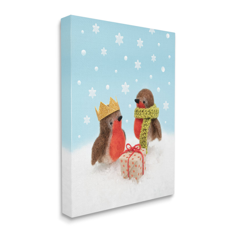 Photographie de toile, cadeau d'oiseaux donnant de la neige de Noël, H 20 po x l 16 po x P 1,5 po