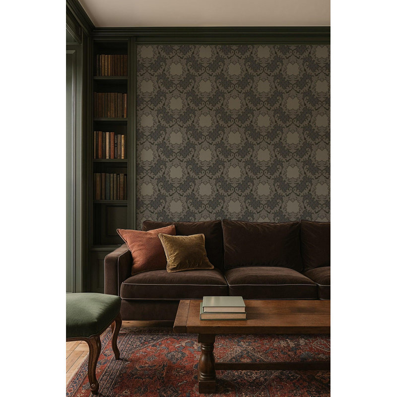Shadow Leaf Damask - Wallpaper, Drywood, Faux Grasscloth