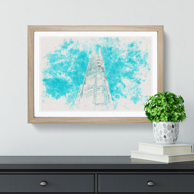 The Shard in London England - Picture Frame Painting Print, 33cm H x 45cm W x 2cm D, Oak Framed