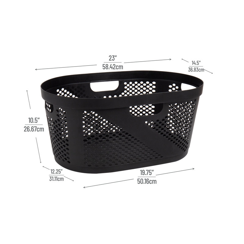 Plastic Laundry Basket with Handles, Black