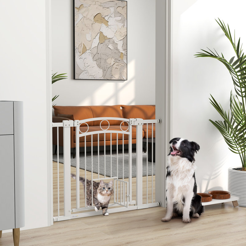 Barrière pour chien avec porte pour chat, 2 ensembles d'extension, H 30,3 po x l 40,9 po x P 2 po