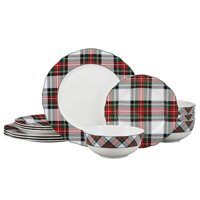 Service de table 12 pièces Mikasa Tartan Scallop, service pour 4