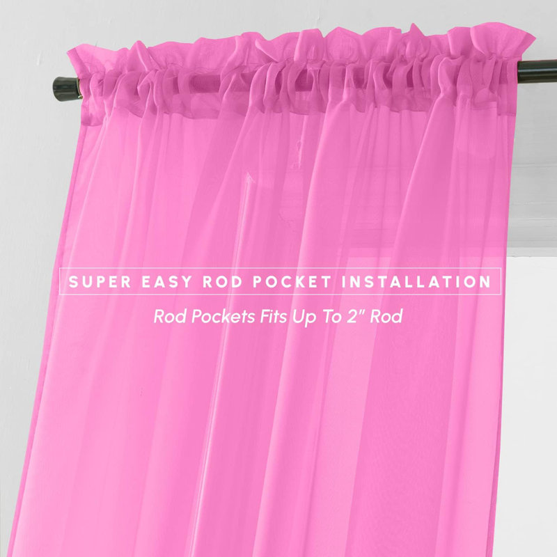Yaelle Semi Sheer Curtain Pair, 60" W x 84" L, Hot Pink